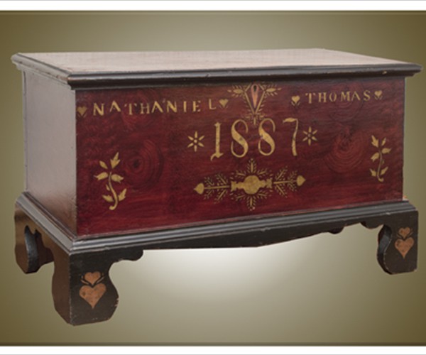 Miniature chest, inscribed “Nathanial Thomas, 1887.” The chest is attributed to Peter K. Thomas (1838-1907), Nathanial’s father. Nathanial was the third of Peter Thomas’s nine children.  Private collection. Photo credit: Rick Povich. 