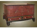 This handsome blanket chest was made for Barbara Kaufman (1837-1922) by John Sala. The paired heart motif and stenciled horses seem to have been his favorite design. Private collection. Photo credit: Rick Povich.